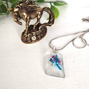OOAK handcrafted botanical pendant Sculptured flower fused glass jewelry